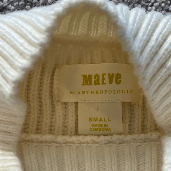 NWT Anthropologie Maeve Ivory Rib Knit Sweater, Mock Neck, Balloon Sleeves,Small - Picture 6 of 15